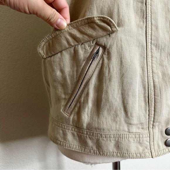 Michael Stars 100% Linen Tan Military Fully Zip Vest Jackets, Sz Large - Picture 5 of 12